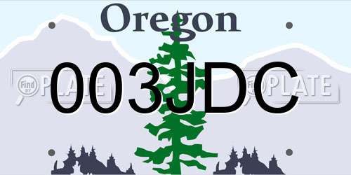 003JDC Oregon License Plate