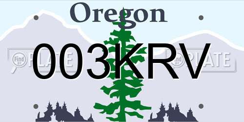 003KRV Oregon License Plate