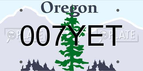 007YET Oregon License Plate