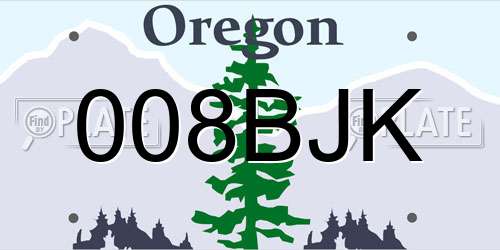 008BJK Oregon License Plate