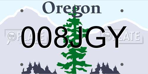 008JGY Oregon License Plate