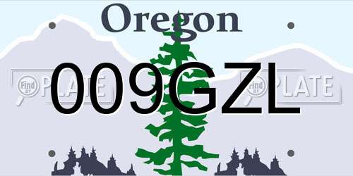 009GZL Oregon License Plate