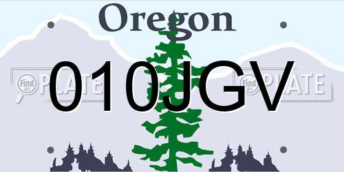 010JGV Oregon License Plate