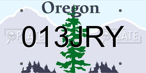 013JRY Oregon License Plate