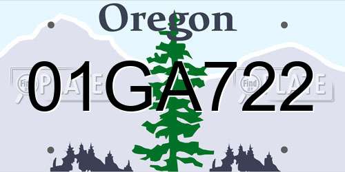 01GA722 Oregon License Plate