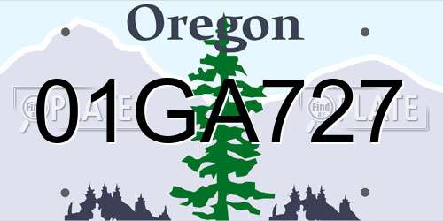 01GA727 Oregon License Plate