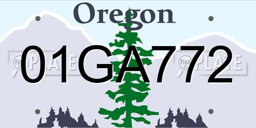 01GA772 Oregon License Plate