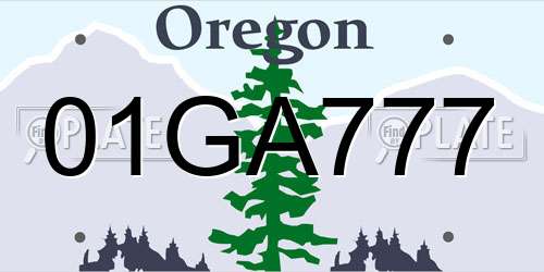 01GA777 Oregon License Plate