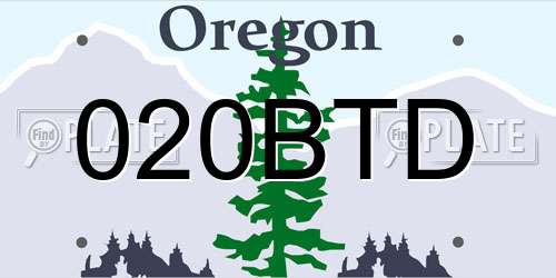020BTD Oregon License Plate