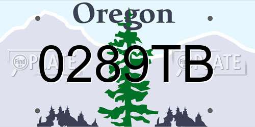 0289TB Oregon License Plate