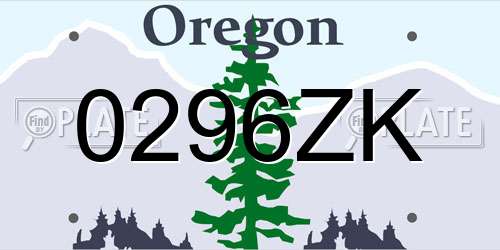 0296ZK Oregon License Plate