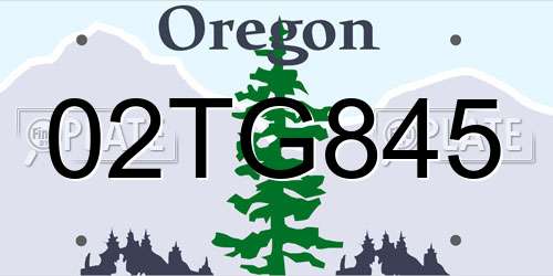 02TG845 Oregon License Plate