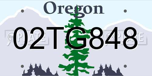 02TG848 Oregon License Plate