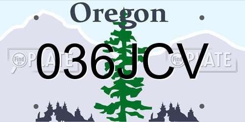 036JCV Oregon License Plate