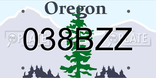 038BZZ Oregon License Plate