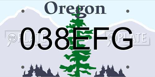 038EFG Oregon License Plate