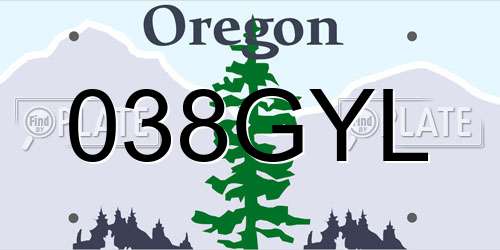 038GYL Oregon License Plate
