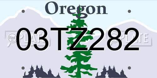03TZ282 Oregon License Plate