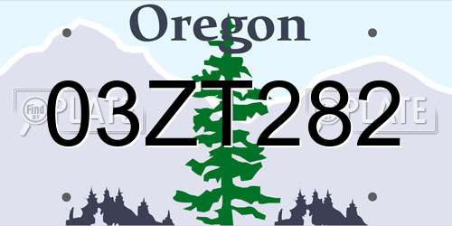 03ZT282 Oregon License Plate