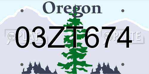 03ZT674 Oregon License Plate