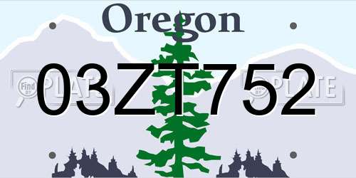 03ZT752 Oregon License Plate