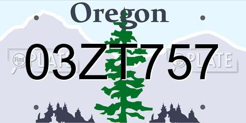 03ZT757 Oregon License Plate