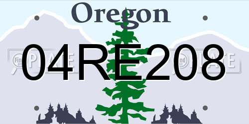 04RE208 Oregon License Plate