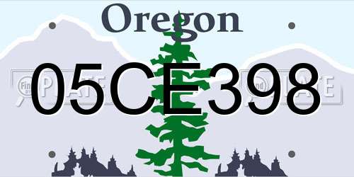 05CE398 Oregon License Plate