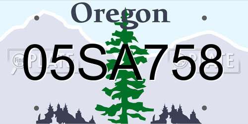 05SA758 Oregon License Plate