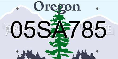 05SA785 Oregon License Plate