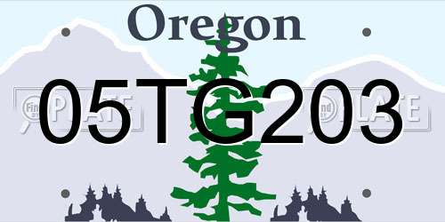 05TG203 Oregon License Plate