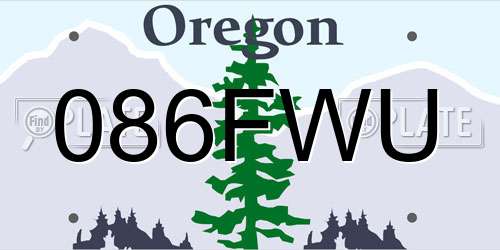 086FWU Oregon License Plate