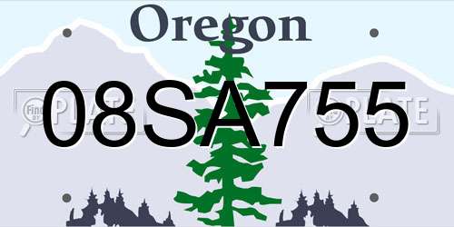 08SA755 Oregon License Plate