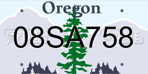 08SA758 Oregon License Plate