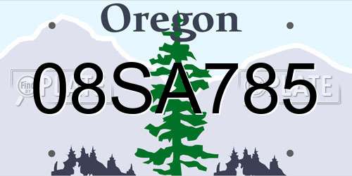 08SA785 Oregon License Plate