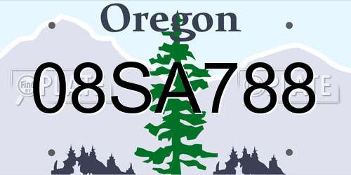 08SA788 Oregon License Plate