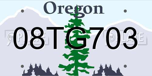 08TG703 Oregon License Plate