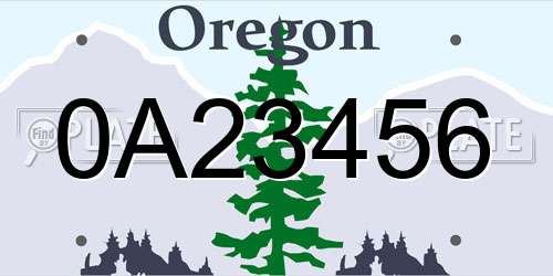 0A23456 Oregon License Plate