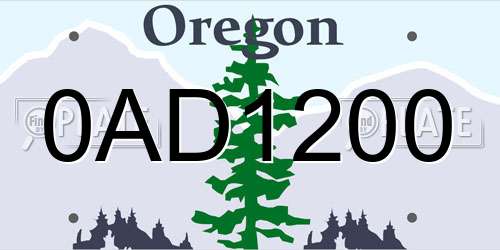 0AD1200 Oregon License Plate