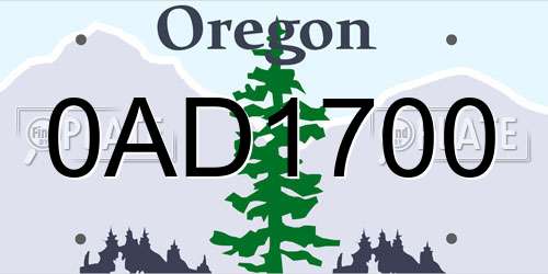 0AD1700 Oregon License Plate