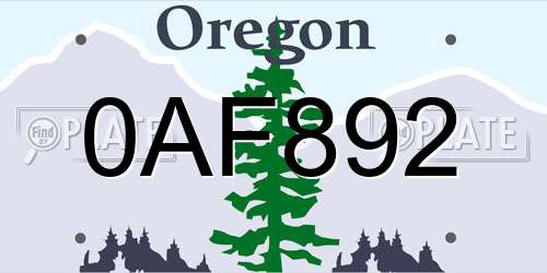 0AF892 Oregon License Plate