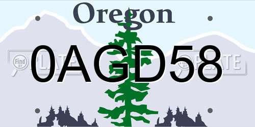 0AGD58 Oregon License Plate