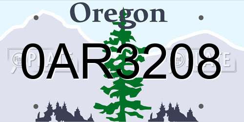 0AR3208 Oregon License Plate