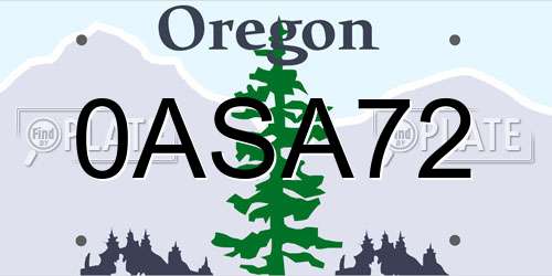 0ASA72 Oregon License Plate