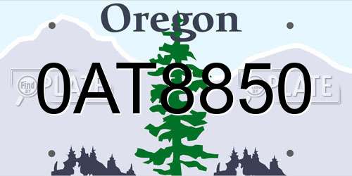 0AT8850 Oregon License Plate