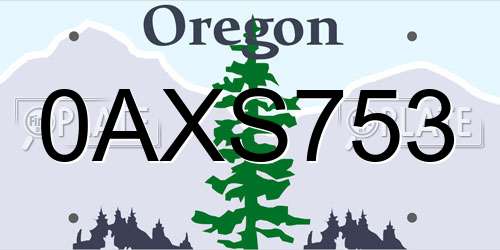 0AXS753 Oregon License Plate