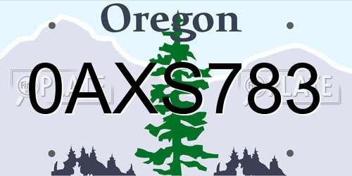 0AXS783 Oregon License Plate