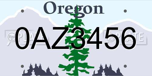0AZ3456 Oregon License Plate
