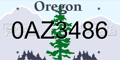 0AZ3486 Oregon License Plate