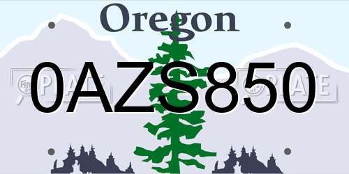 0AZS850 Oregon License Plate